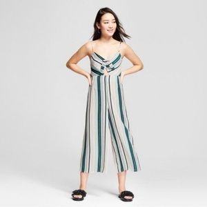 Striped Keyhole Front Smocked Back Jumpsuit